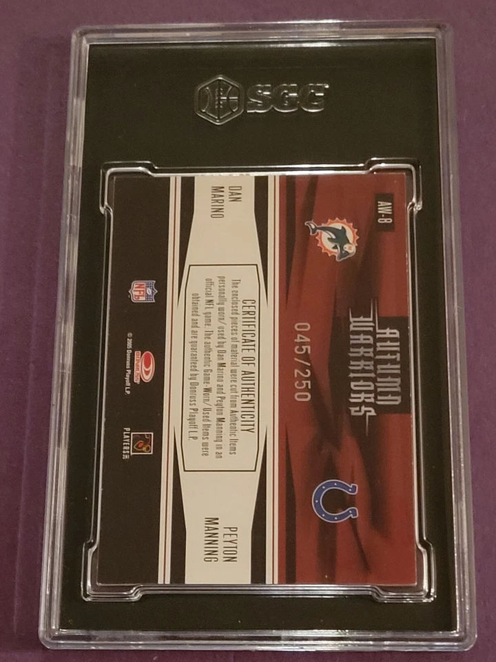 2005 Donruss Zenith Dan Marino & Peyton Manning HOF Dual Jersey SGC 8 #045/250 - Image 2 of 2