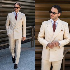 Men's Suits Peak Lapel Double Breasted Formal Business Office Casual 2 Pcs