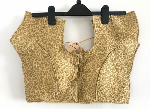 GOLD PATTERN INDIAN WEDDING BLOUSE SARI SAREE CROP TOP PARTY CHOLI 10 12 GIFT - Picture 13 of 22