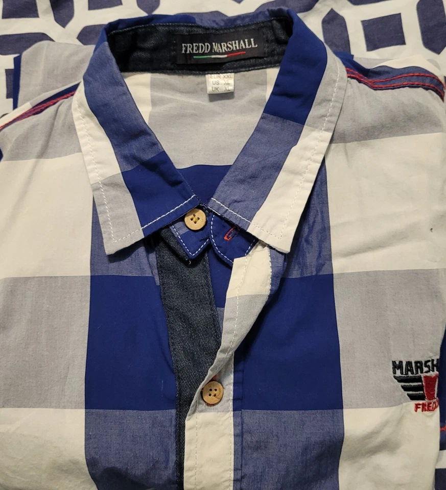 Camisa de vestir de Fredd Marshall, cuadros azules, talla XL Foto 3 de 3