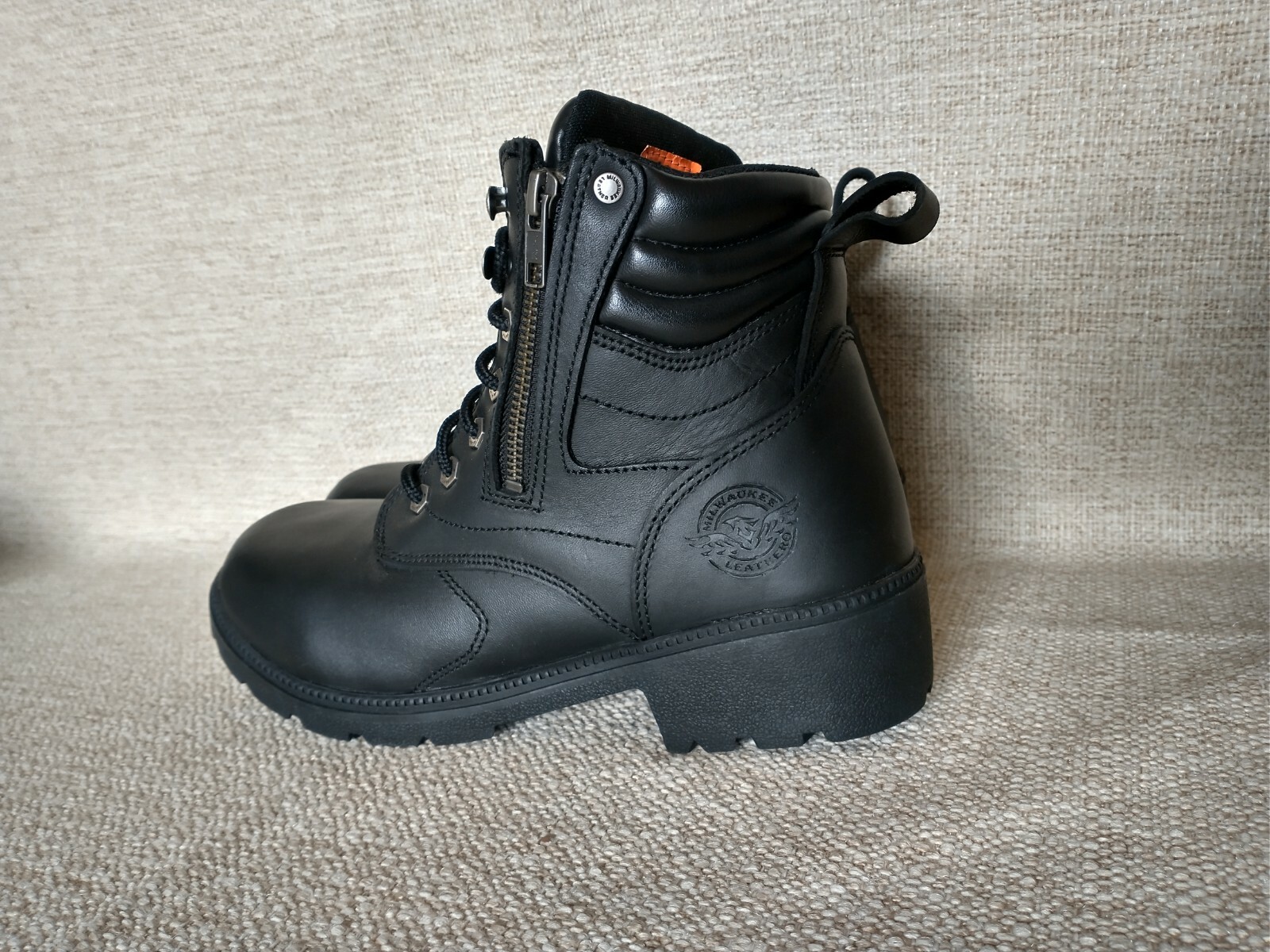 NWoB MILWAUKEE LEATHER MBL9320 Women Combat Boot Waterproof Lace Zip Black US9.5