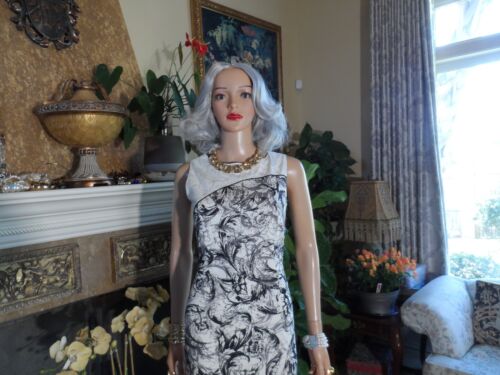 Carolina Herrera Cream & Black Floral Print Sheath Dress Size US 8 - Picture 7 of 24