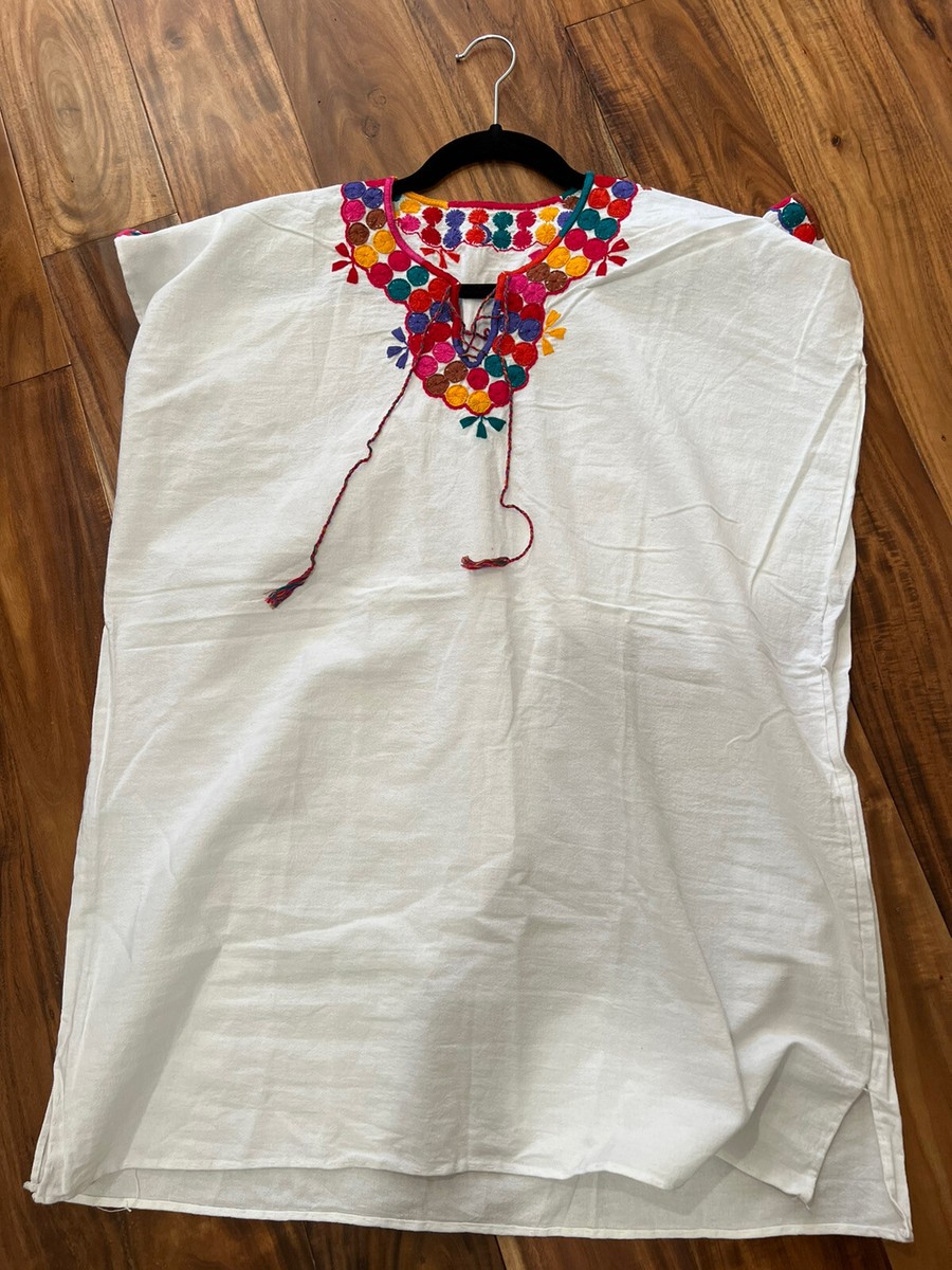Blouse Embroidered Frida Kahlo Mexican X-LARGE COLORFUL WHITE NWOT NEW