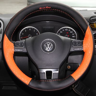 2019 Stitch On Steering Wheel Skin Wrap Cover Orange & Black w/ Needle & Thread