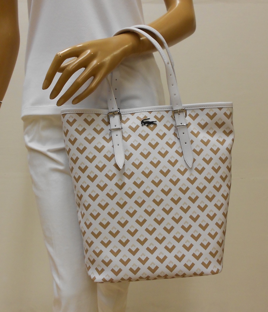 BORSA LACOSTE CON MANICI mod. VERTICAL TOTE BAG col. BIANCO - BEIGE