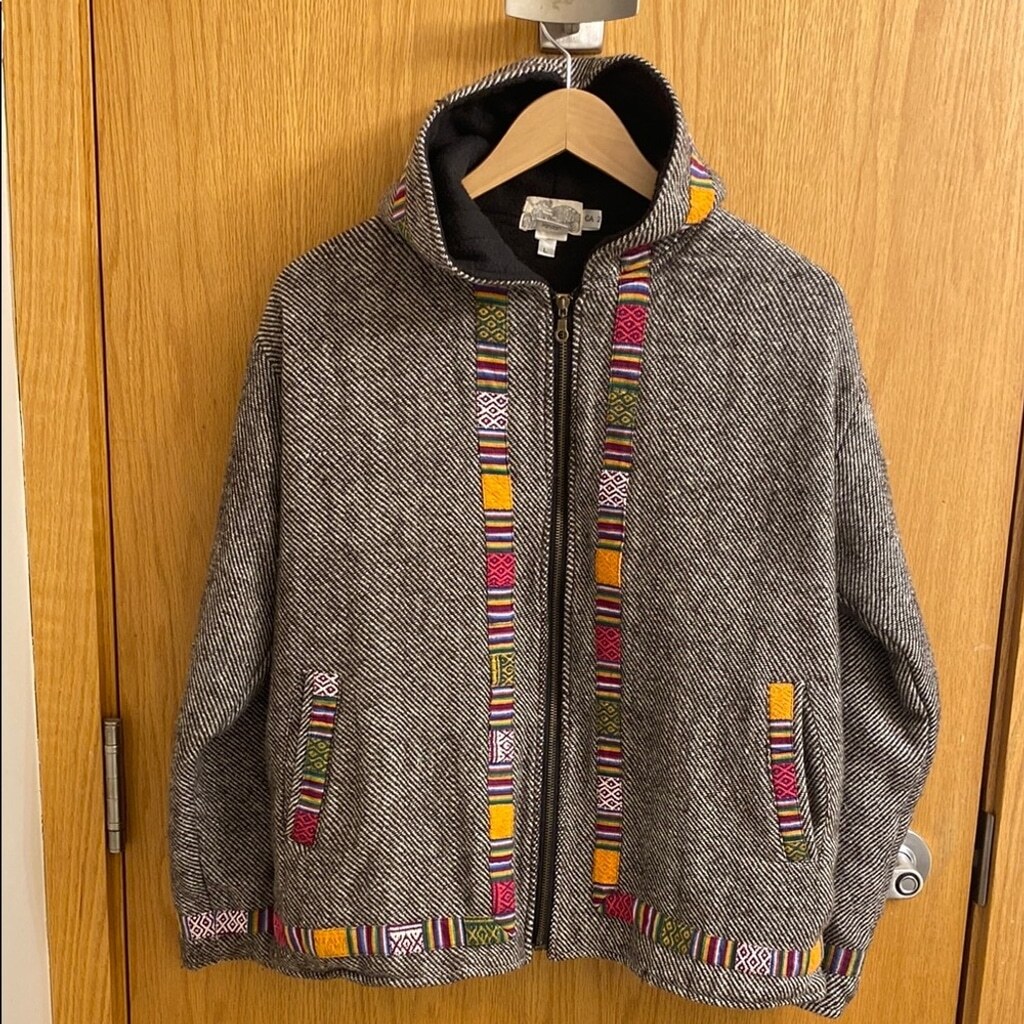 Kullu Nepalese Hooded Jacket with Pockets for Men Size Large