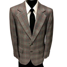 Vtg 70's Di Angelo MOD Black Red Sport Coat OVERCHECK Jacket Wool DISCO Blazer