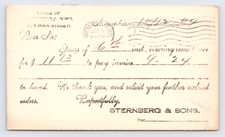 1904 Sternberg and Sons Memphis TN Postal Card Jewelers Supply Invoice
