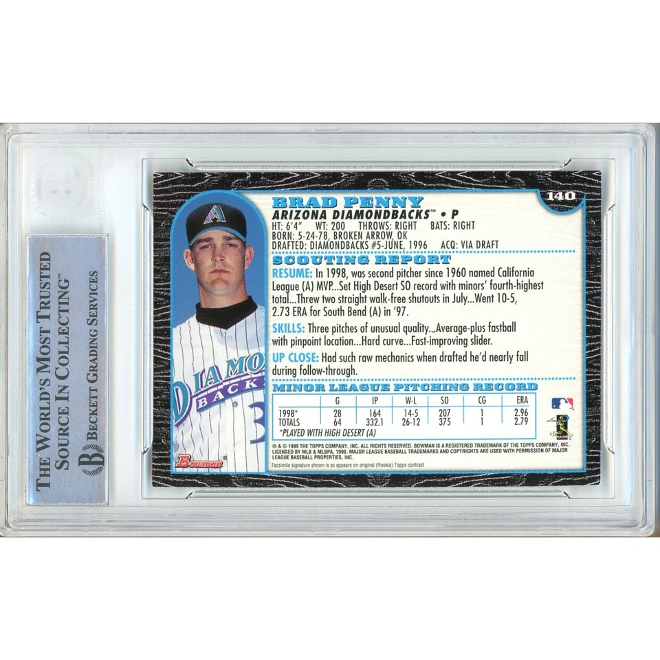 Brad Penny Firmado 1999 Bowman International #140 BAS Losa AZ Dbacks MLB Automático Foto 2 de 4