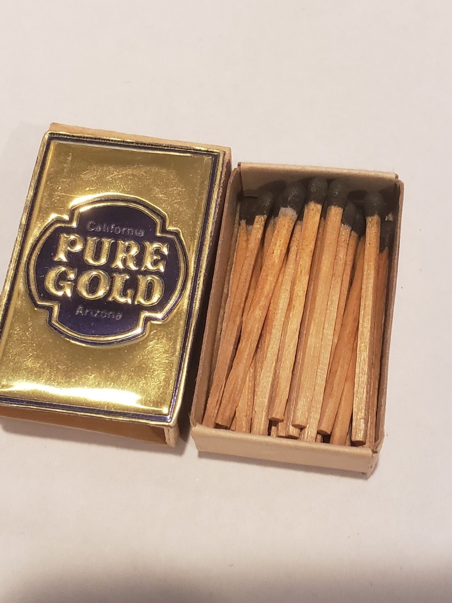 Vintage Sweden Wood Stick Foil Match Box Matchbox PURE GOLD CA AZ