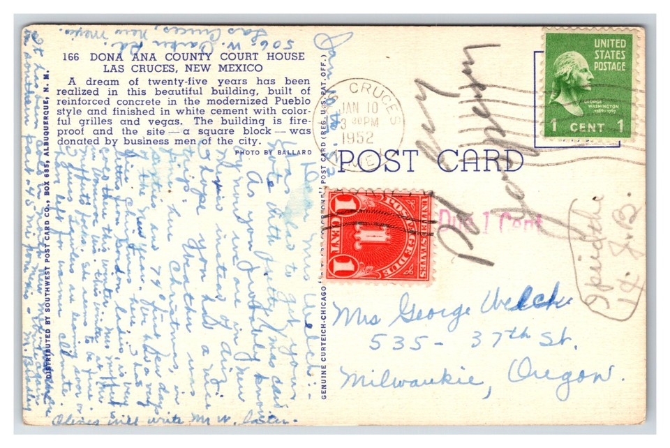 Dona Ana County Courthouse Las Cruces New Mexico NM Linen Postcard V13