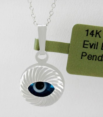 EVIL EYE DOPPELSEITIGER ANHÄNGER 14k WEISSGOLD - BRANDNEU MIT ETIKETT