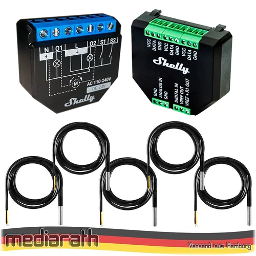 Shelly Plus 2PM + Plus Addon + DS18B20 Temp Sensor 16A DC-AC WiFi Power Metering