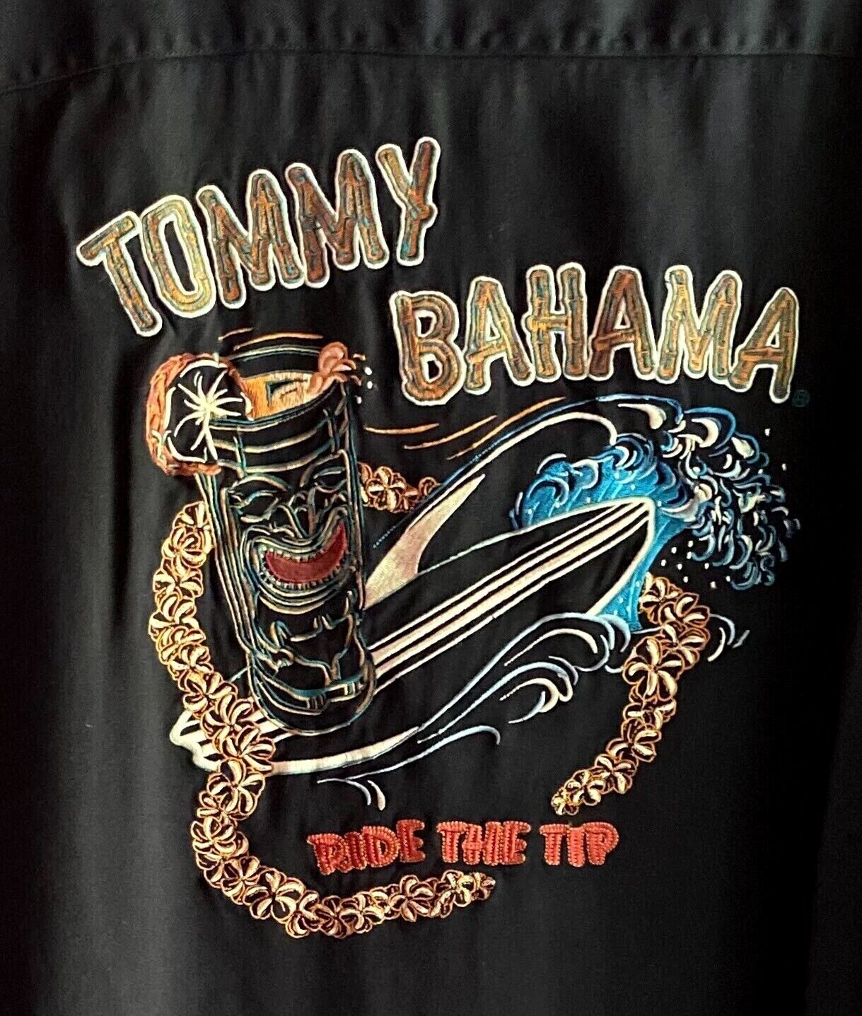 Tommy Bahamas Tiki RIDE THE TIP Embroidered Silk … - image 1