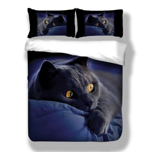 Black Cat Duvet Cover Animal Bedding Set Single Double King Size with Pillowcase - Picture 3 of 10