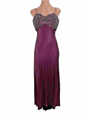 Vintage De Laru Maxi Slip Dress Gown Prom Size M Purple Satin Beaded Y2K 90s