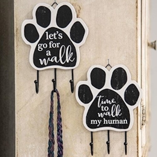 Dog Leash Hook Paw Choice of Styles Farmhouse Distressed Black White  NEW