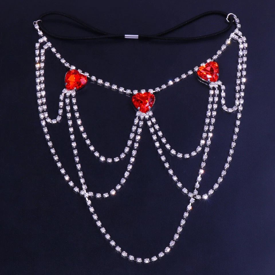 Cadena ondulada multicapa Love Leg Cadena Rubí Diamante Cuerpo Cadena Foto 3 de 4