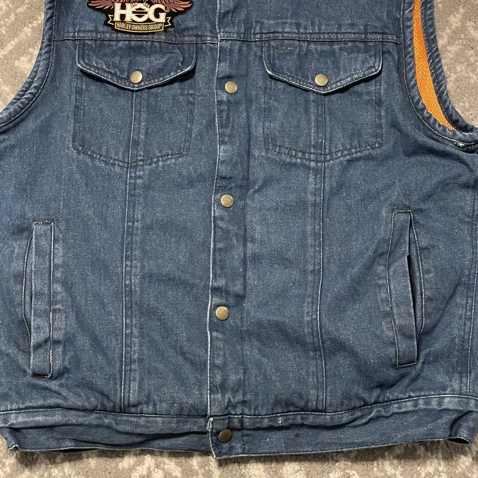 Xelement Motorcycle Vest Mens M Blue Denim Snap Moose Riders Biker Distressed - Image 3 of 4