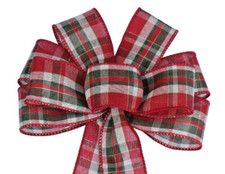 Small 5-6" Red and Green Woven Plaid Wired Wreath Bow- Christmas - Handmade