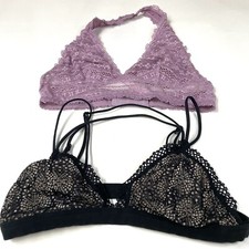 Lot Of 2 Victorias Secret Small Bralettes Bra Unlined Purple Black No Wire 1491