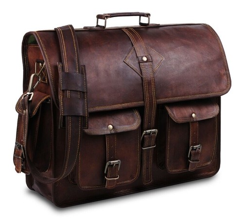Vintage Real Leather Messenger Shoulder Bag Laptop Briefcase Crosdbody For Men's - Picture 4 of 10