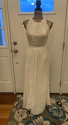 WOMENS bailey 44 ANTHROPOLOGIE SIZE M white maxi Lace Layered HIGH NECK  DRESS | eBay