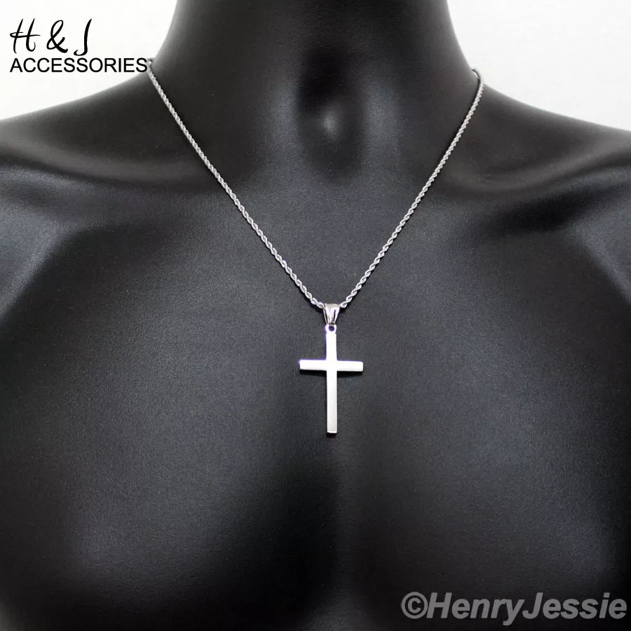 Mens silver rope chain with cross clearance
