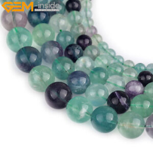 Natural Stone Fluorite Gemstone Beads For Jewelry Making 15" Faceted Rainbow