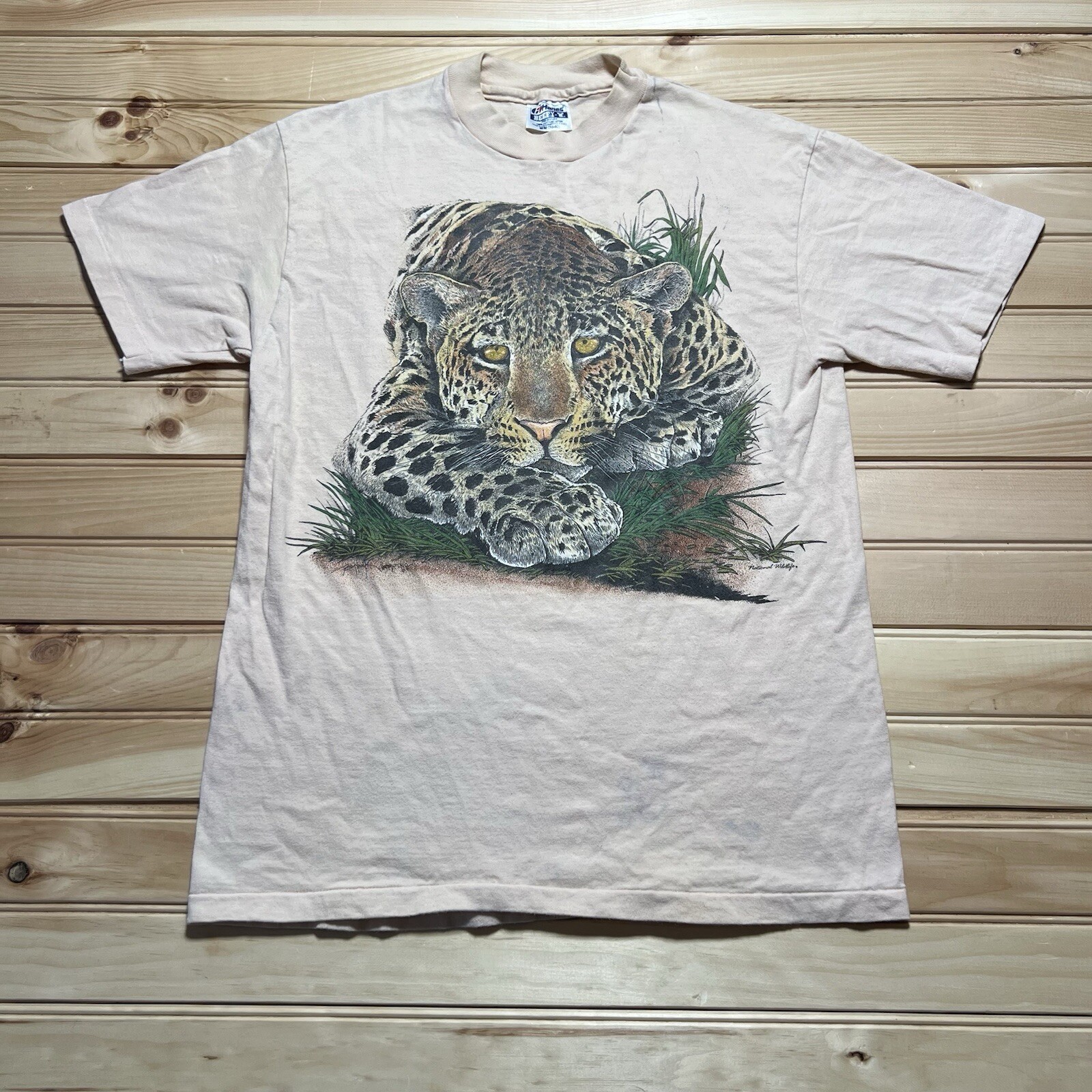 Vintage 80s Harlequin Leopard Print Big Cat Nature Art Tee Medium