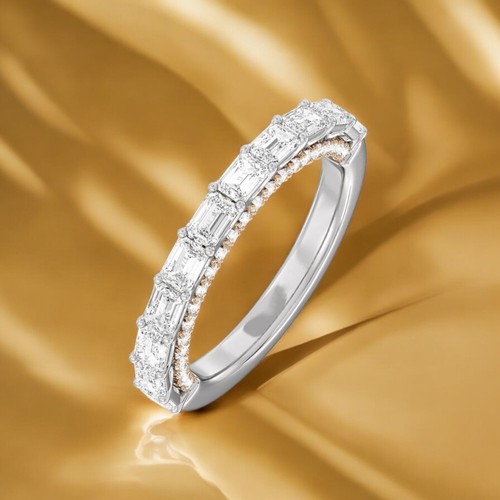 Lab Created 2.50 Ct Emerald Cut Eternity Diamond Band 14K Multi Tone Gold 2.3 mm - Picture 3 of 12