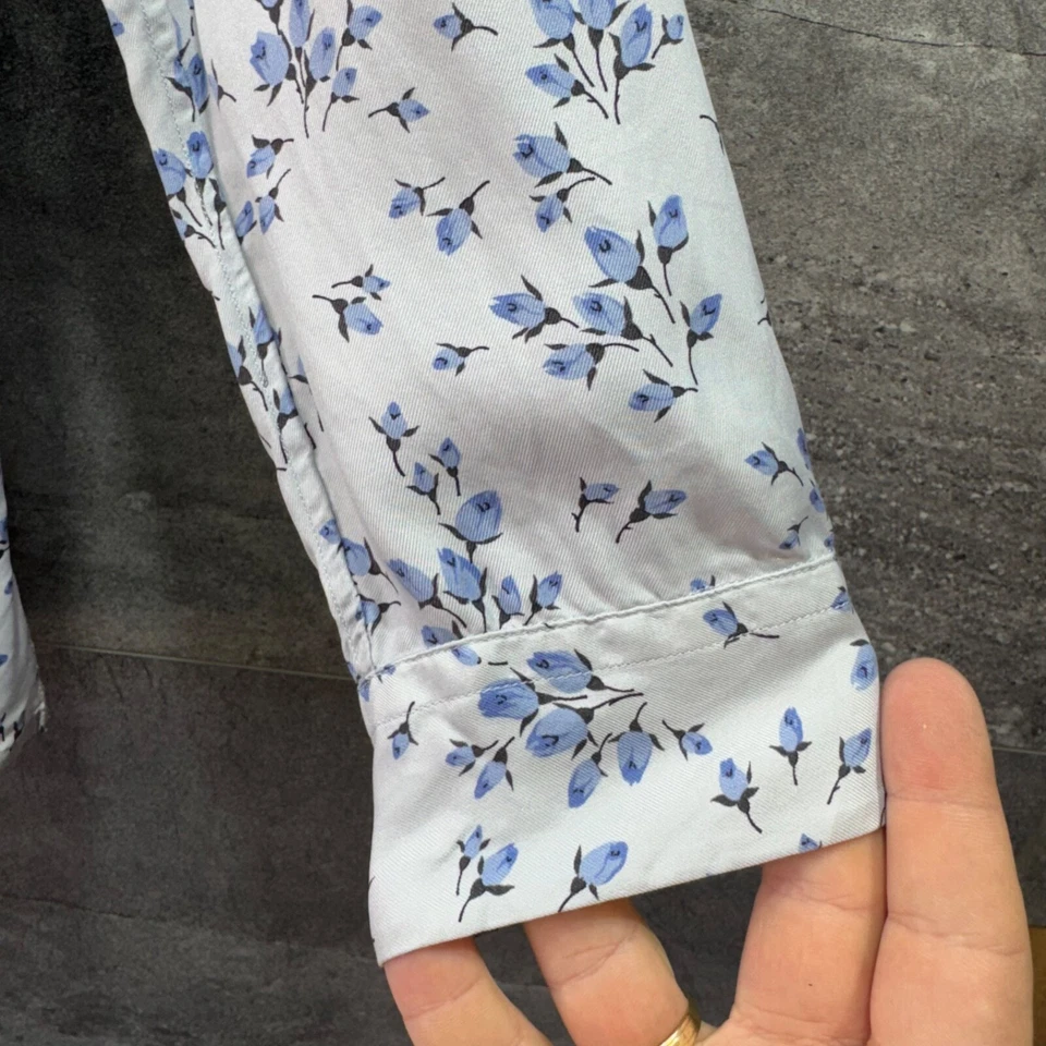 Blusa Prada Azul Floral Camisa Abotonada Seda Mujer Talla 42 Foto 3 de 4