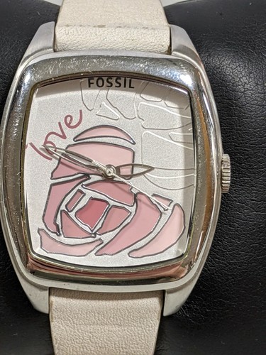 Fossil Love Pink Heart Square Silver 