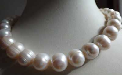 HUGE 12-14MM SOUTH SEA GENUINE NATURAL WHITE BAROQUE PEARL NECKLACE 18''