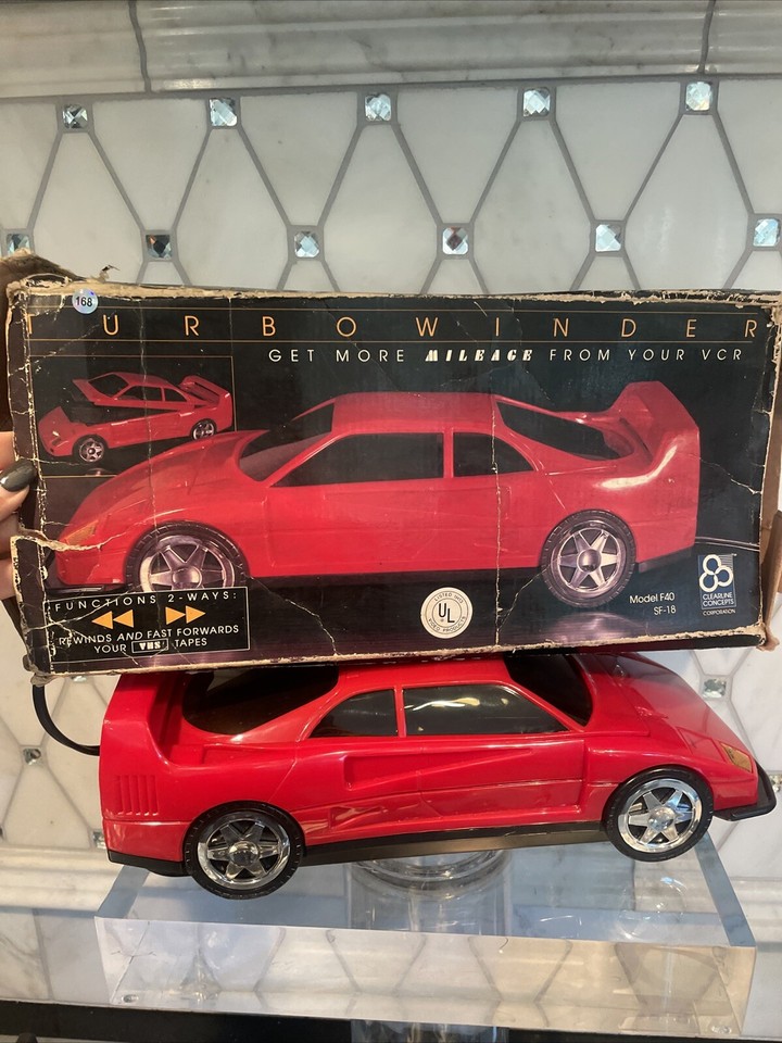 VHS Tape Rewinder Red Ferrari Model F40 Turbowinder, Damaged Box Retro