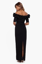 3856X XSCAPE WOMENS LONG OFF THE SHOULDER SCUBA CREPE DRESS SIZE 14 BLACK
