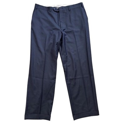 Canali 100% Wool Pinstripe Dress Pant Men 36x28 Navy Straight Cuff Made in Italy