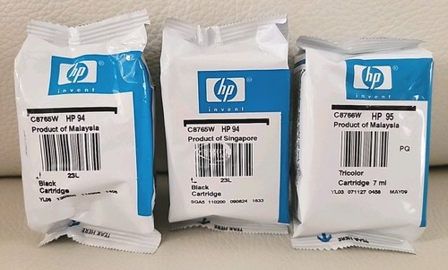 3er Set Original HP 94 Schwarz (2) & 95 Tri-Color C8765WN C8766WN Tintenpatronen - Bild 1 von 2