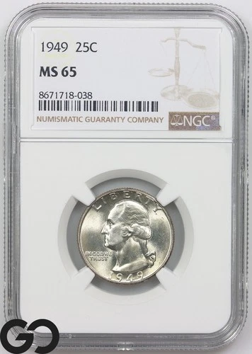 1949 Washington Quarter NGC MS 65 ** Blast White Lustrous Blazer!