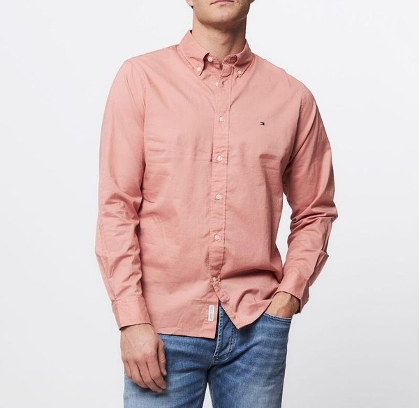 Men Tommy Hilfiger Shirt Peach Linen 40 /L / 48