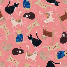 Feline Drive Fabric EVERY HOME EVERY CAT Tossed Cats Rose - Sold by the Yard