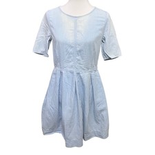 Gap Light Blue Bleached Wash Pleated Skirt Fit and Flare Pocket Dress Women's 6