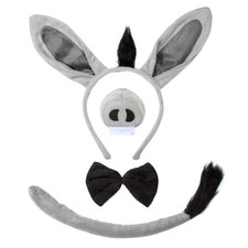 JIALWEN Donkey Costume Set Ears Nose Tail Bowtie Animal Kit Gray One Size