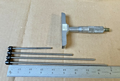 Mitutoyo Depth Micrometer, 4'' base. Measures between 0-1'' 2-3'' & 4-6   