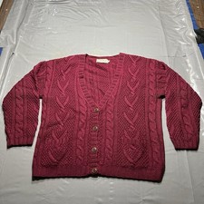 vtg LL BEAN Chunky Cable-Knit Wool CARDIGAN SWEATER Women's Large Cottagecore