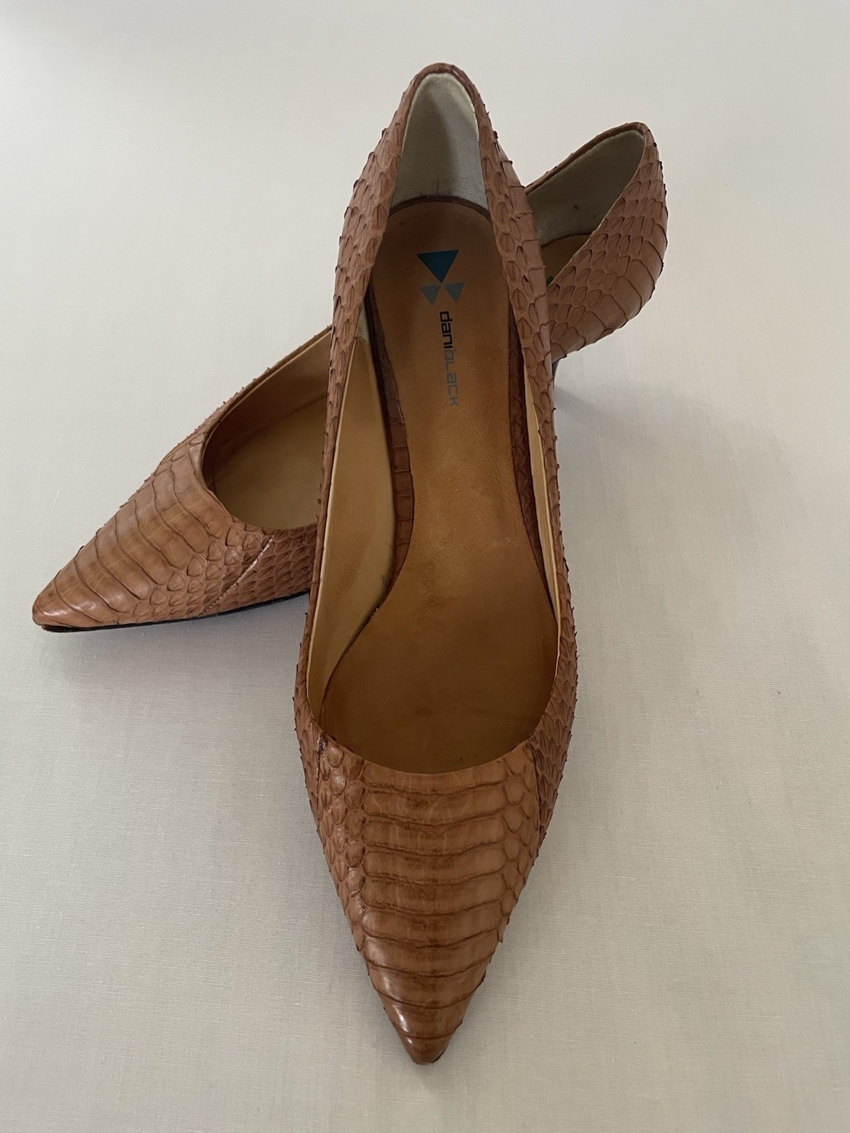 Dani Black Python Snakeskin Pumps Heels Caramel B… - image 1