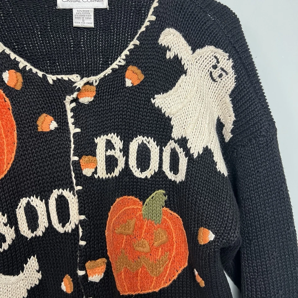 Vintage Y2K Casual Corner Halloween Cardigan Sweater Size S Pumpkins Ghosts Boo - Image 3 of 4