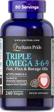 Puritan's Pride Premium Triple Active Omega 3-6-9 Fish, Flax, and Borage Oils, D