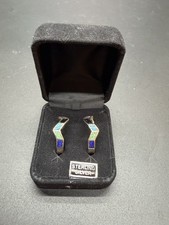 Native American Style Sterling Silver Stone Inlay Hoop Post Earrings