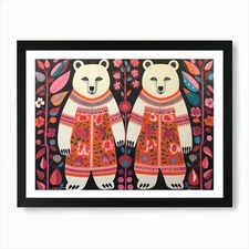Polar Bear 3 Folk Style Animal Illu Framed Wall Art Poster Canvas Print Picture